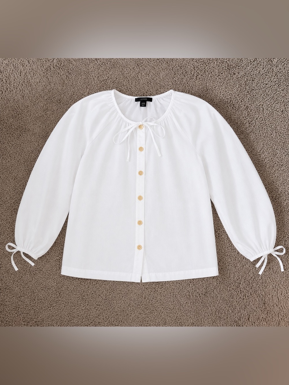J. Crew White Tie-Sleeve Button Front Cotton Poplin Top size XXS